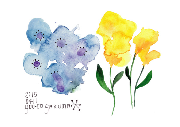 青い花と黄色い花