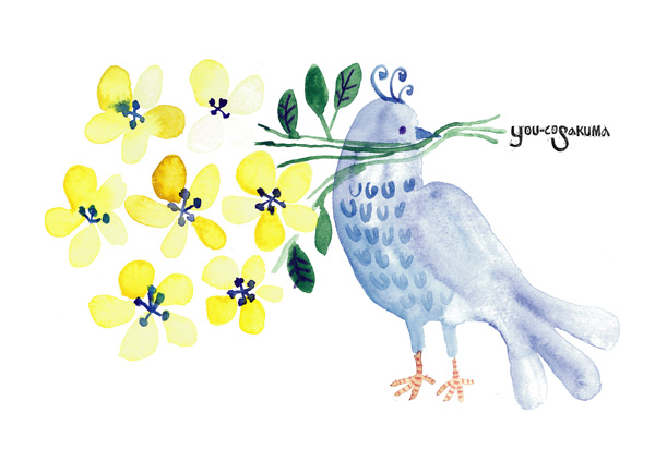 黄色い花と青い鳥