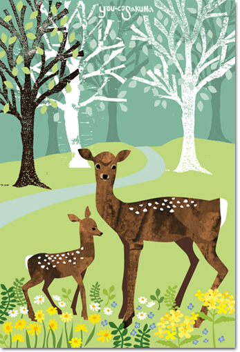 春の森の鹿の親子（PS054）